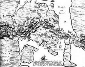 De svenske troppers rute fra Jylland over Fyn til Sjælland i 1658